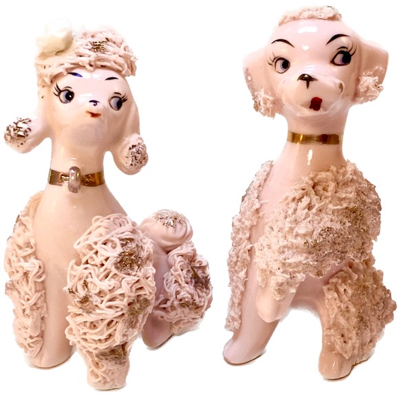 Lefton Other - Vintage Lefton pink spaghetti poodle set. Boy/Girl dog set. Gold accents